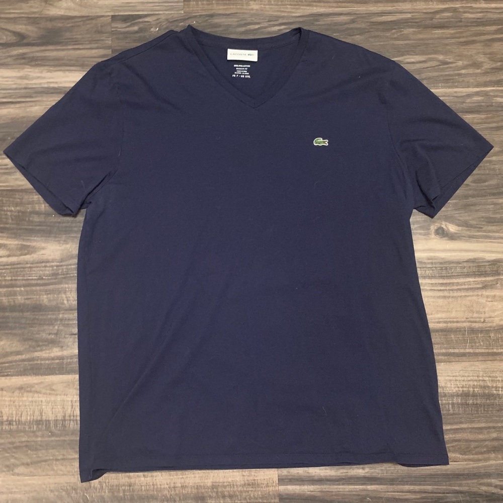 Lacoste Navy Blue V Neck Tee Men’s Size XXL